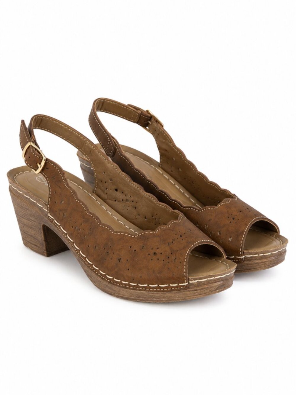 Patrizia by Spring Step Brown Laser Cut Peep Toe Slingback Heels 7